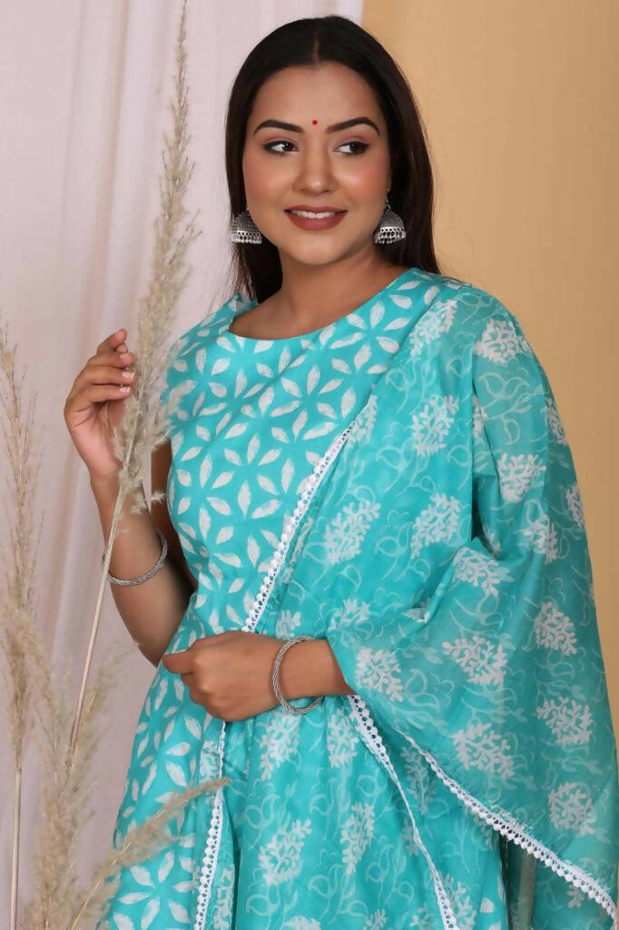 Vamika Women Printed Cotton Sky Blue Party Wear/Casual Wear Kurta Set/Suit - Distacart