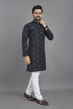 Anaita Navy Blue Weaving Linen Cotton Straight Kurta