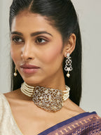 Nuyug 22K Gold-Plated Cubic Zirconia Studded & Pearl Beaded Necklace Set