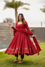 Yash Enterprise Marron Embroidered Georgette Suit Set - Distacart