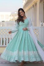 Yash Enterprise Green Pista Faux Georgette Party Wear Embroidery Suit Set - Distacart
