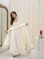 Yash Enterprise White Star Georgette Silk Embroidery Party Wear Uit Set - Distacart