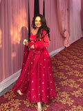 Yash Enterprise Red Fendy Silk Party Wear Embroidery Suit Set - Distacart