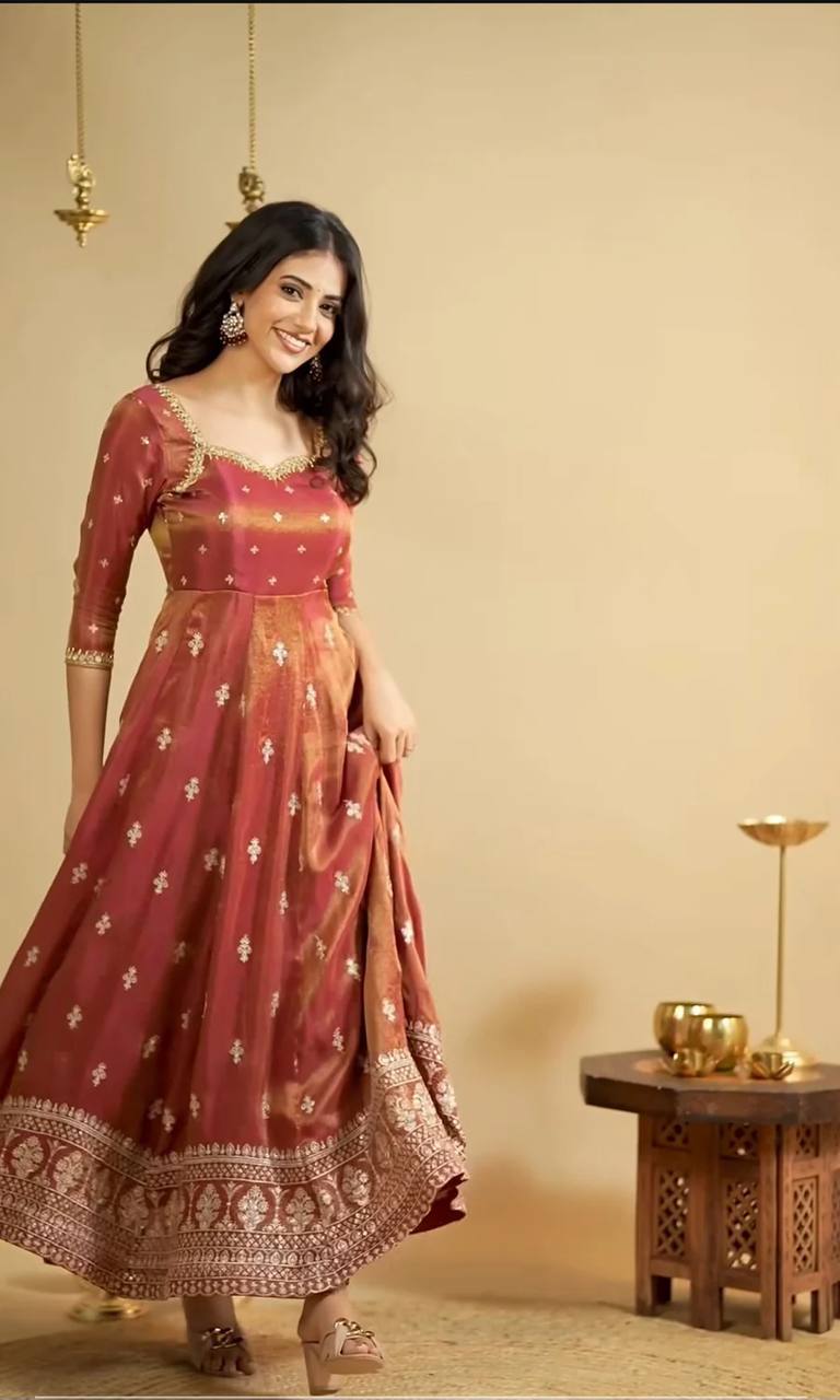 Yash Enterprise Light Orange Cosmo Silk Embroidery Suit Set - Distacart