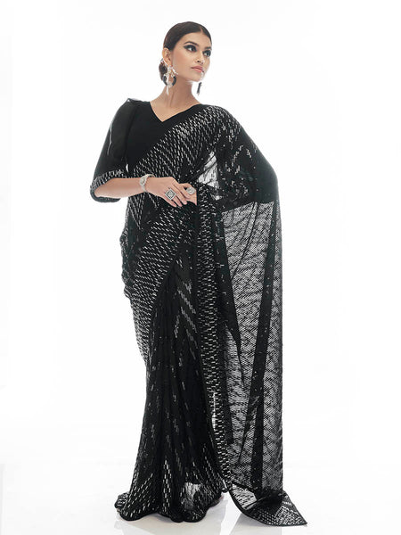 Myra Black Georgette Embroidered Designer Lehenga