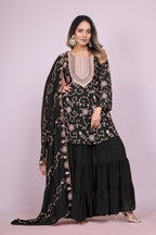 Yash Enterprise Black Chinon Silk Party Wear Embroidery Suit Set - Distacart