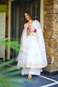 Yash Enterprise White Faux Georgette Party Wear Embroidery Suit Set - Distacart