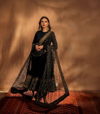Yash Enterprise Black Rayon Cotton Embroidery Zari Sequins-Work Suit Set - Distacart