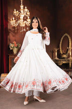 Yash Enterprise White Faux Blooming Embroidery Party Wear Suit Set - Distacart