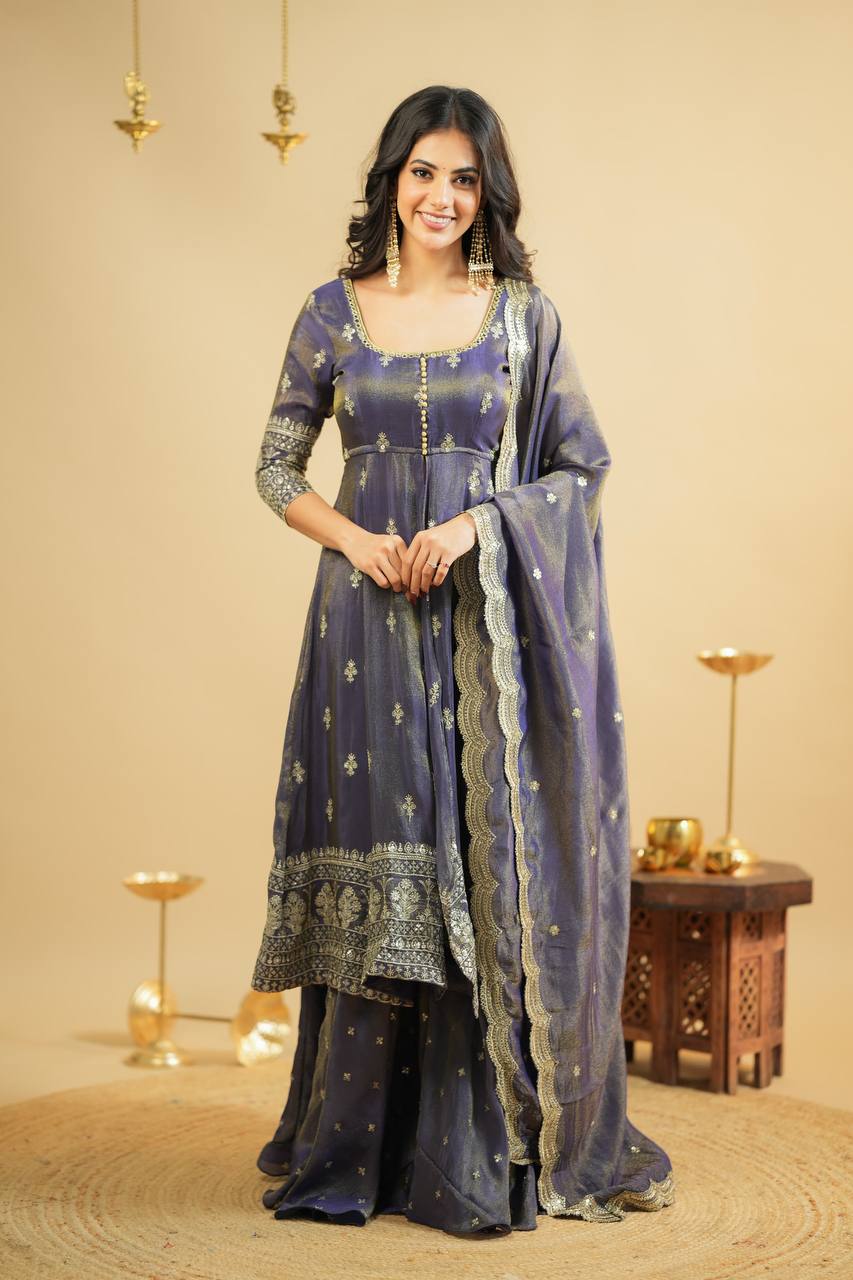 Yash Enterprise Light Purple Cosmo Silk Embroidery Suit Set - Distacart