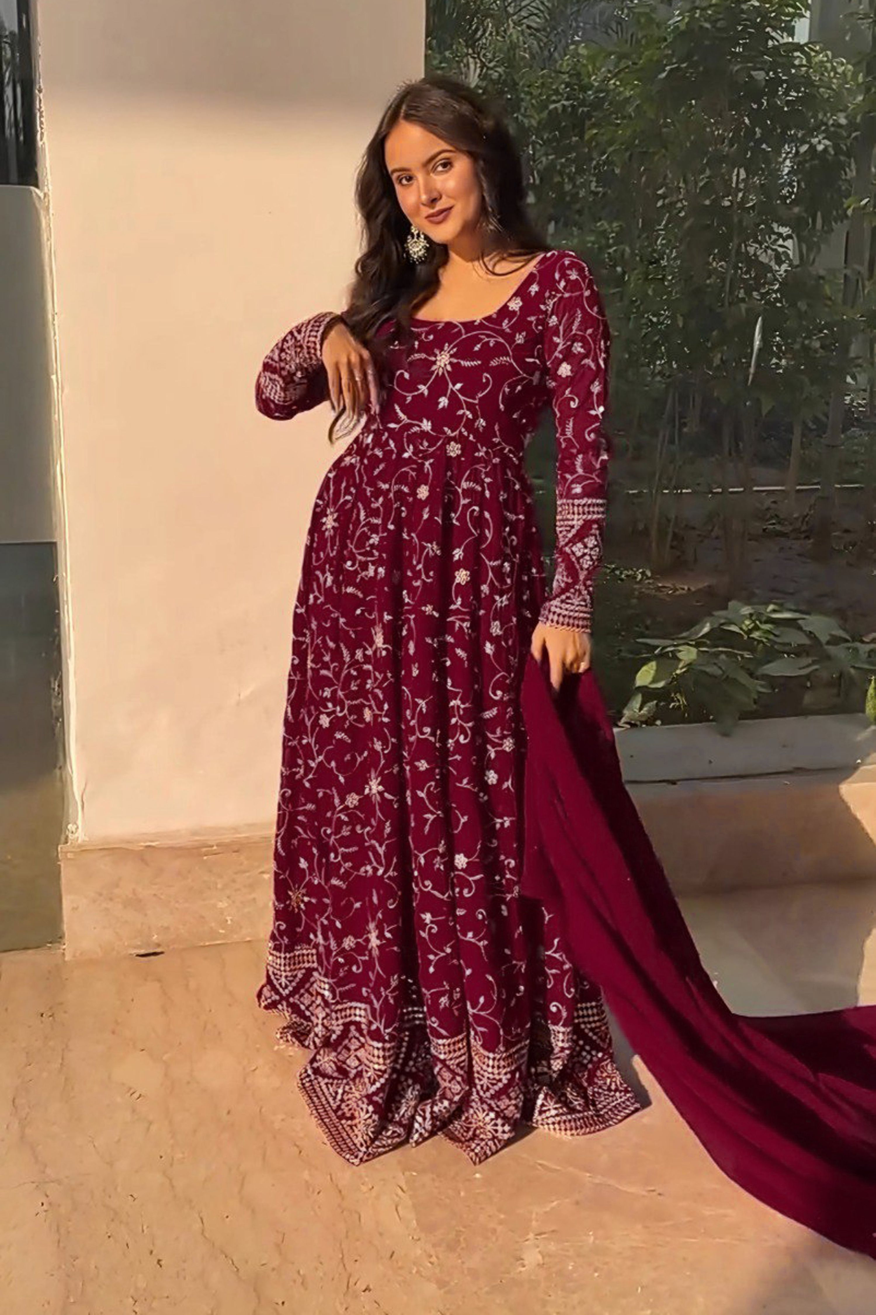 Yash Enterprise Rani Pink Georgette Embroidered Party Wear Anarkali Kurta Set - Distacart