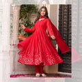 Yash Enterprise Red Faux Georgette Embroidery Work Party Wear Suit Set - Distacart