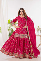 Yash Enterprise Red Chinnon Silk Embroidery Party Wear Suit Set - Distacart