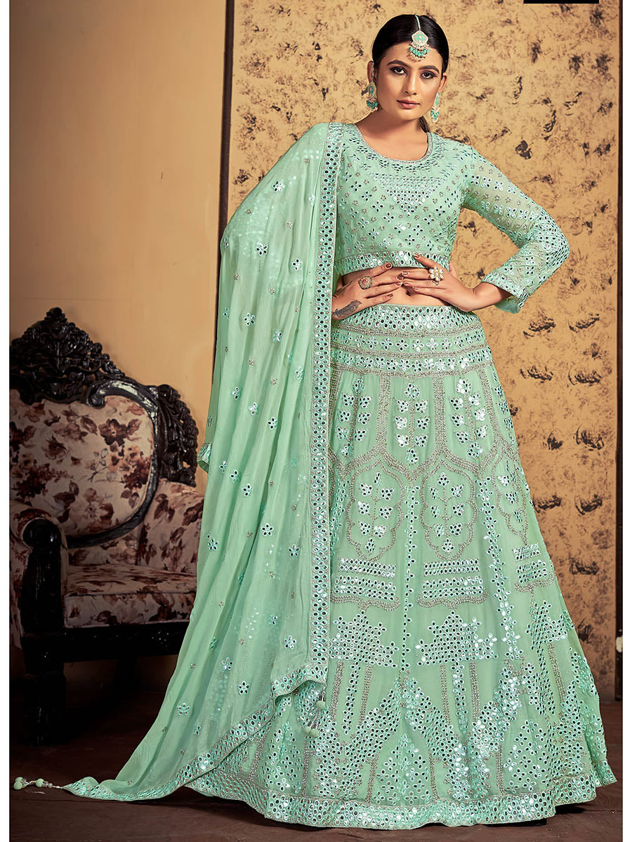 Myra Pista Georgette Heavy Embroidered Designer Lehenga