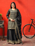 Yash Enterprise Black Chinon Silk Party Wear Embroidery Party Wear Suit Set - Distacart