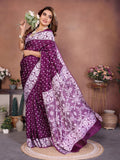 Anaita Purple Handmade Bandhej Viscose Silk Saree With Blouse - Distacart