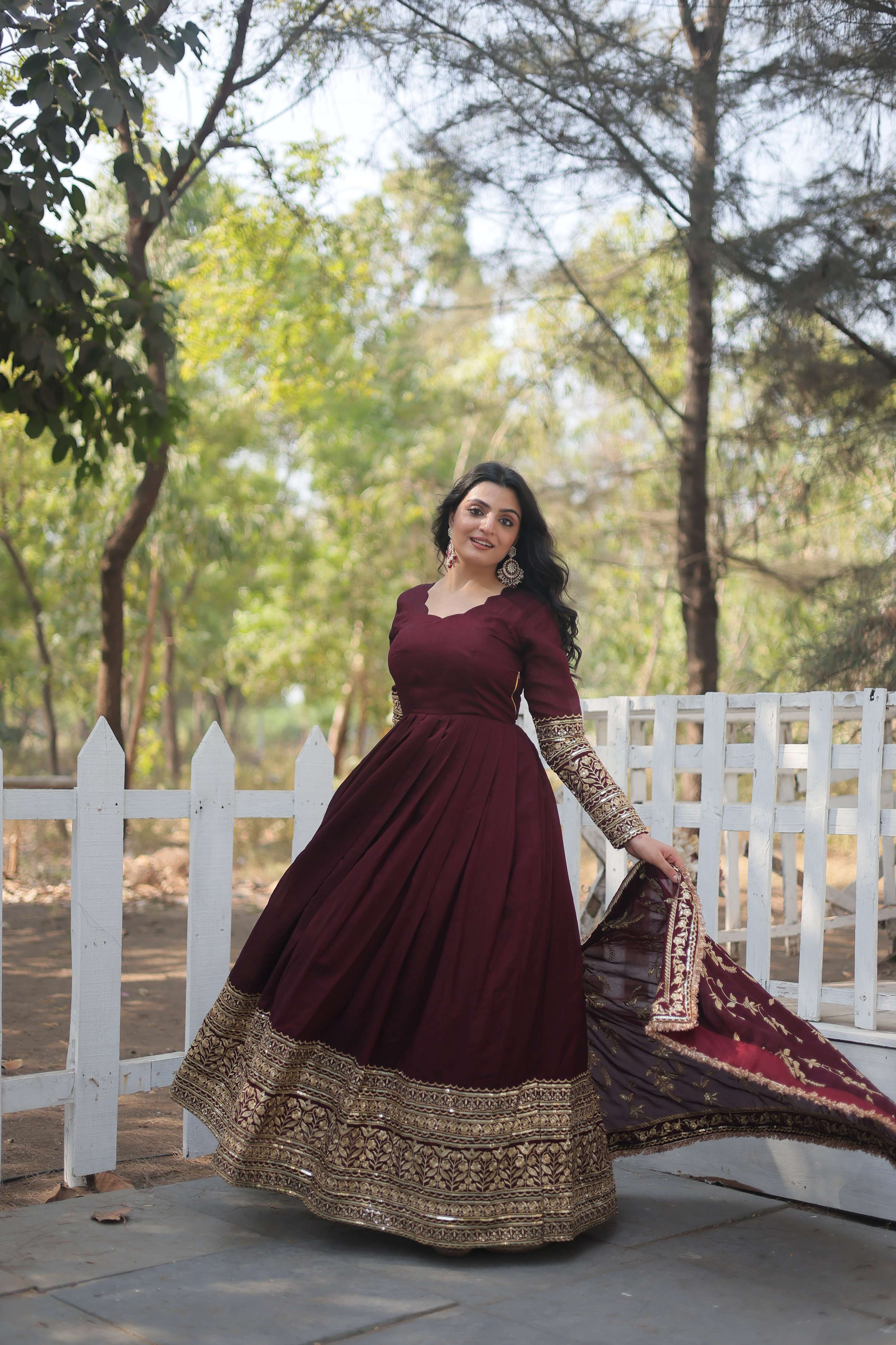 Yash Enterprise Dark Maroon Vichitra Shimmer With Rich Sequins Embroidered Work Party Wear Suit Set Stitched - Distacart