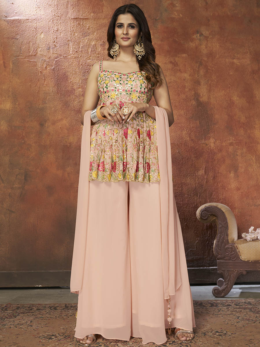 Myra Peach Georgette Embroidered Designer Suit