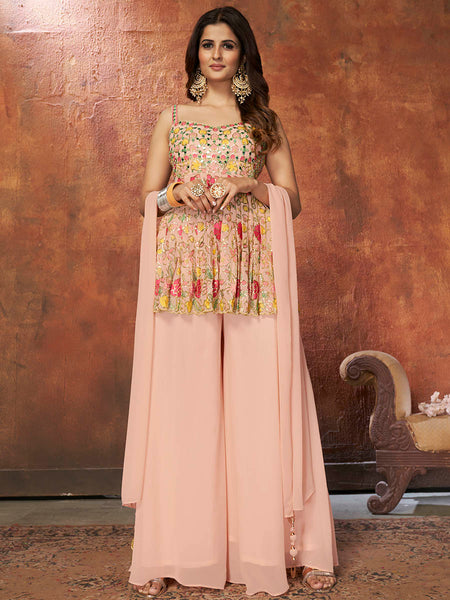 Myra Peach Georgette Embroidered Designer Suit