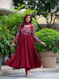 Yash Enterprise Maroon Chinon Silk Party Wear Embroidery Suit Set - Distacart