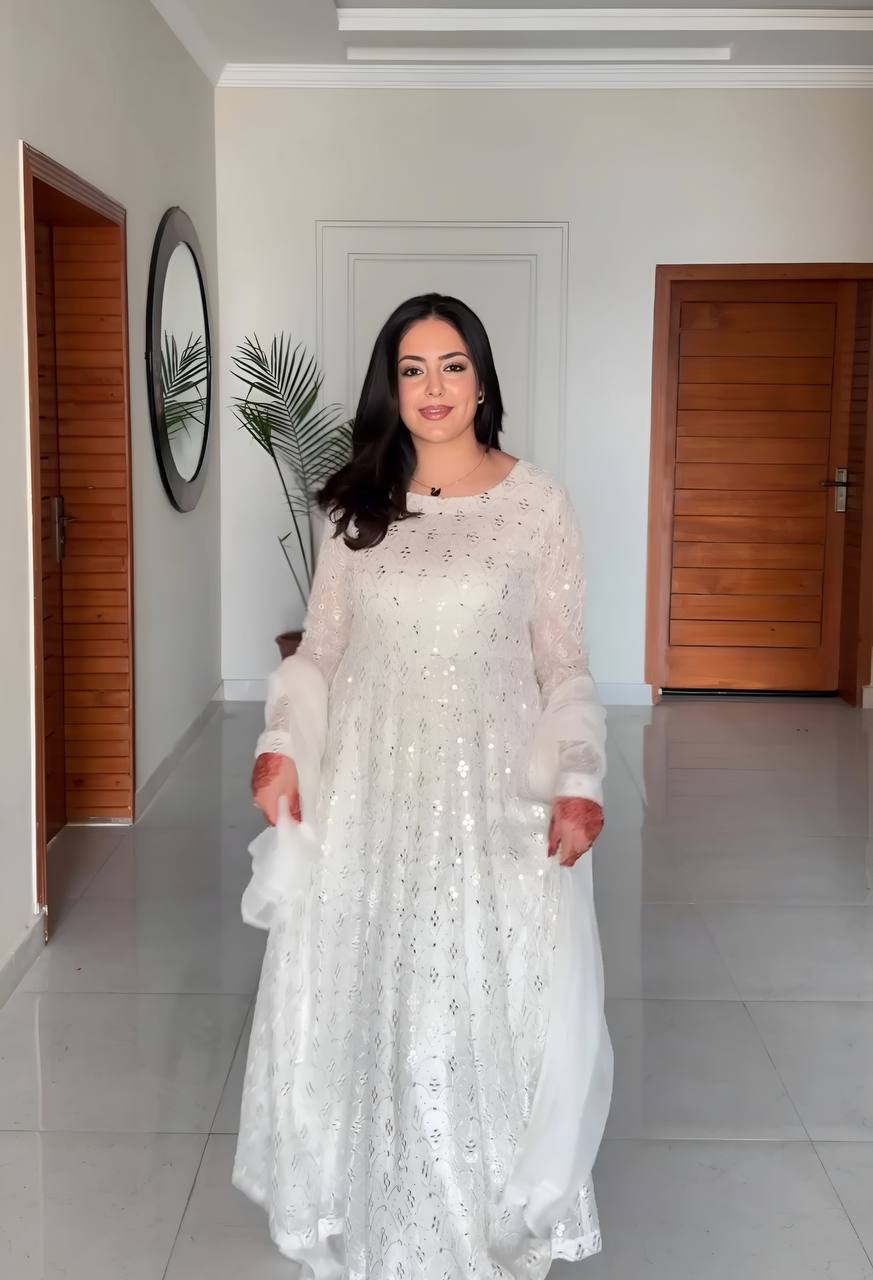 Yash Enterprise White Faux Blooming Party Wear Embrodery Suit Set - Distacart
