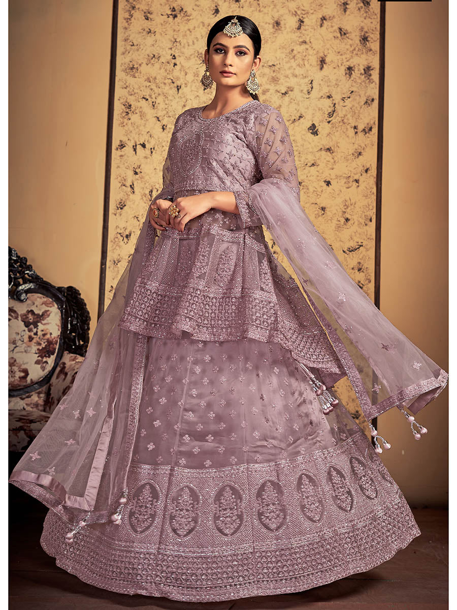 Myra Mauve Soft Net Heavy Embroidered Designer Lehenga