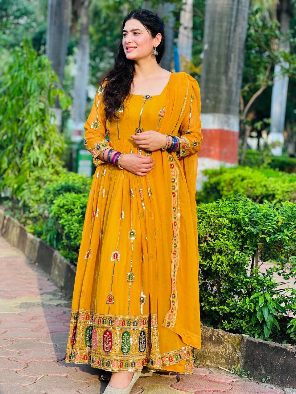 Yash Enterprise Yellow Faux Georgette Embroidery Party Wear Suit Set - Distacart
