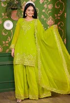 Yash Enterprise Green Georgette Party Wear Embroidery Party Wear Suit Set - Distacart
