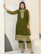 Yash Enterprise Alluring Fox Georgette Olive Embroidery Work Readymade Salwar Suit - Distacart