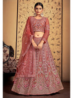 Myra Pink Taupe Soft Net Heavy Embroidered Designer Lehenga