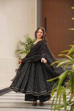 Yash Enterprise Black Maslin Fabric Digital Print Work Suit Set - Distacart