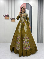 Yash Enterprise Mahendi Green Vichitra Silk Party Wear Embroidery Crop Top With Blouse Lehenga Choli - Distacart