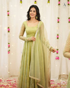 Yash Enterprise Light Green Soft Organza Party Wear Embroidery Suit Set - Distacart