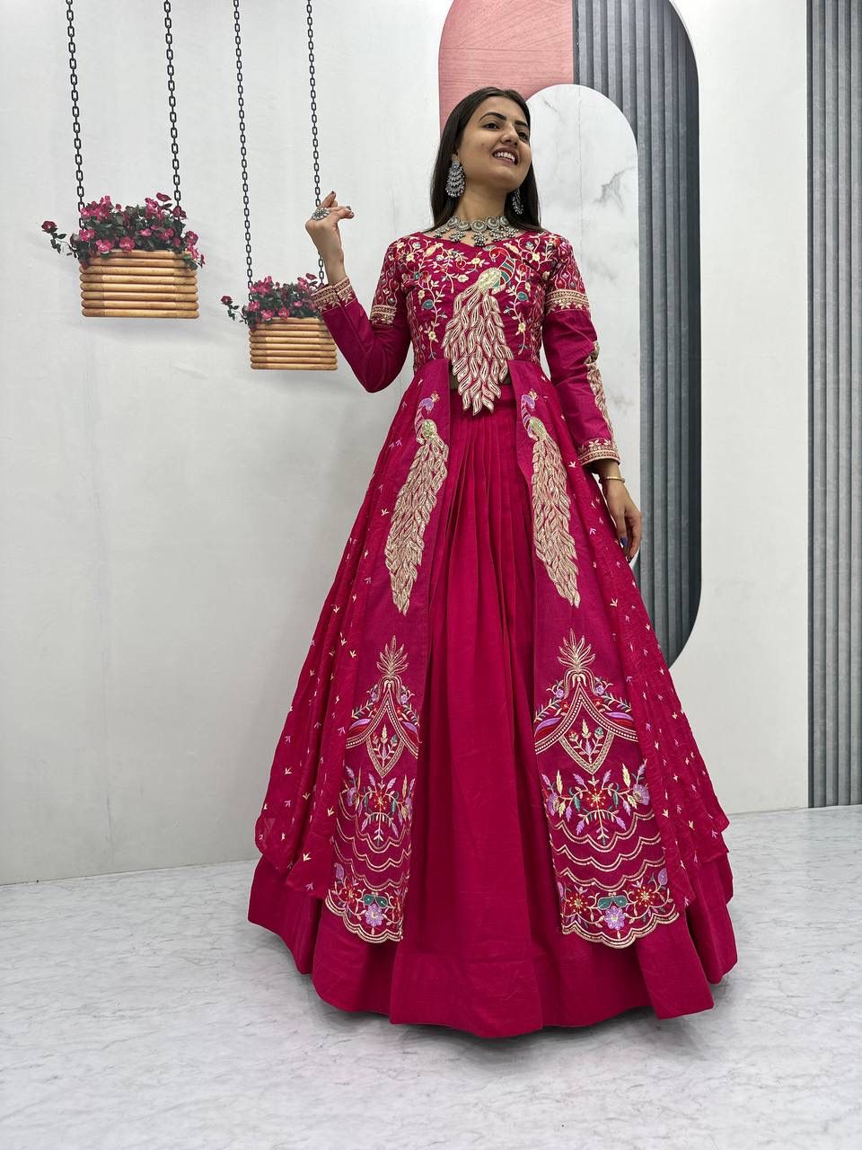 Yash Enterprise Red Vichitra Silk Party Wear Embroidery Crop Top With Blouse Lehenga Choli - Distacart