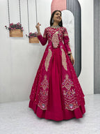 Yash Enterprise Red Vichitra Silk Party Wear Embroidery Crop Top With Blouse Lehenga Choli - Distacart