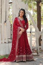Yash Enterprise Maroon Faux Blooming With Sequins Embroidered Multi-Sequins Work Suit Set - Distacart