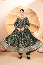Yash Enterprise Dark Green Star Georgette Embroidered Suit Set - Distacart