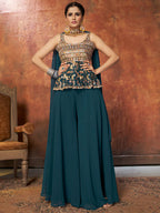 Myra Aequa Blue Georgette Embroidered Designer Suit
