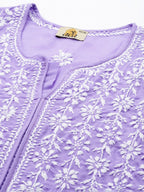 ADA Women Mauve & White Ethnic Motifs Embroidered Chikankari Kurta