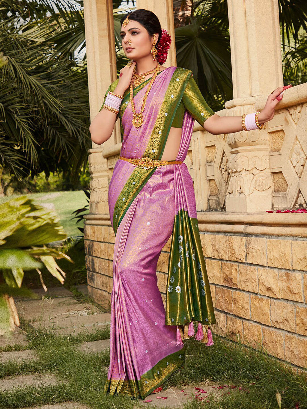 Saree Mall Ethnic Motifs Woven Design Zari Silk Blend Kanjeevaram Sarees