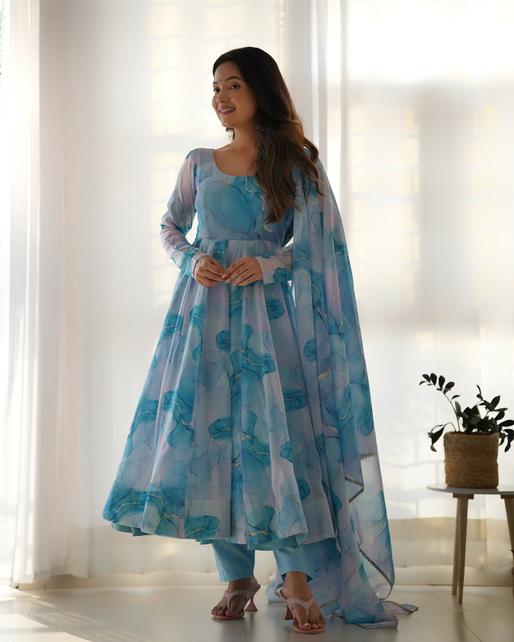 Joban Fashion Sky Kurta Set Organza Sequin Embroidery Work - Distacart