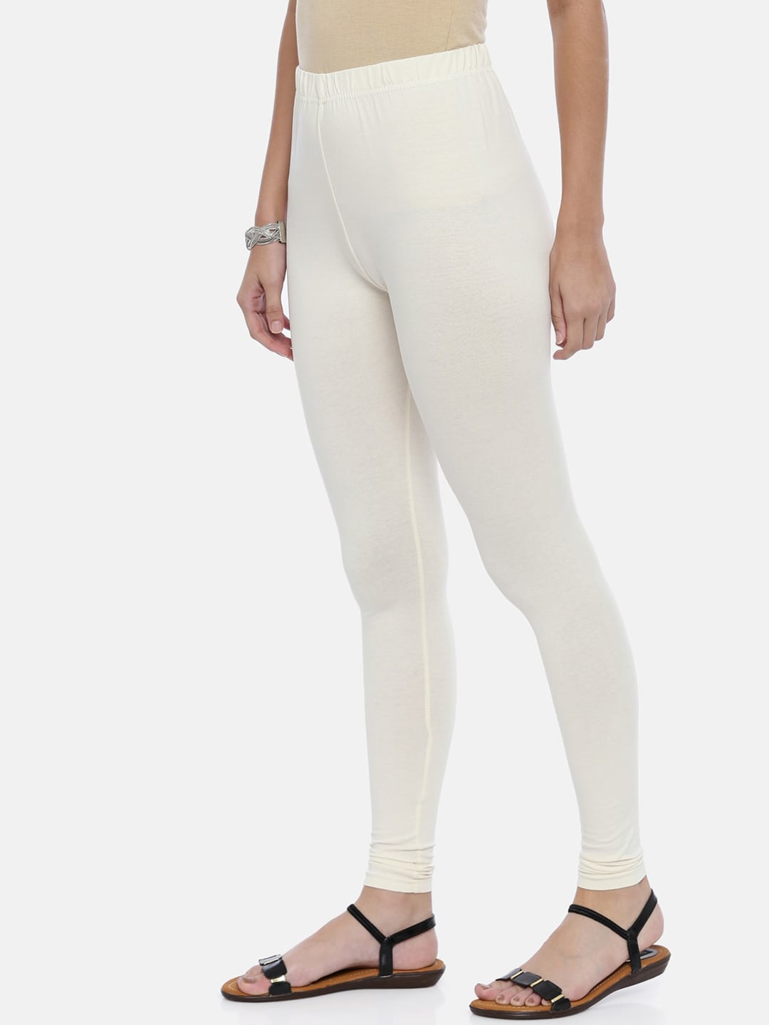 Souchii Off-White Solid Slim-Fit Churidar-Length Leggings - Distacart