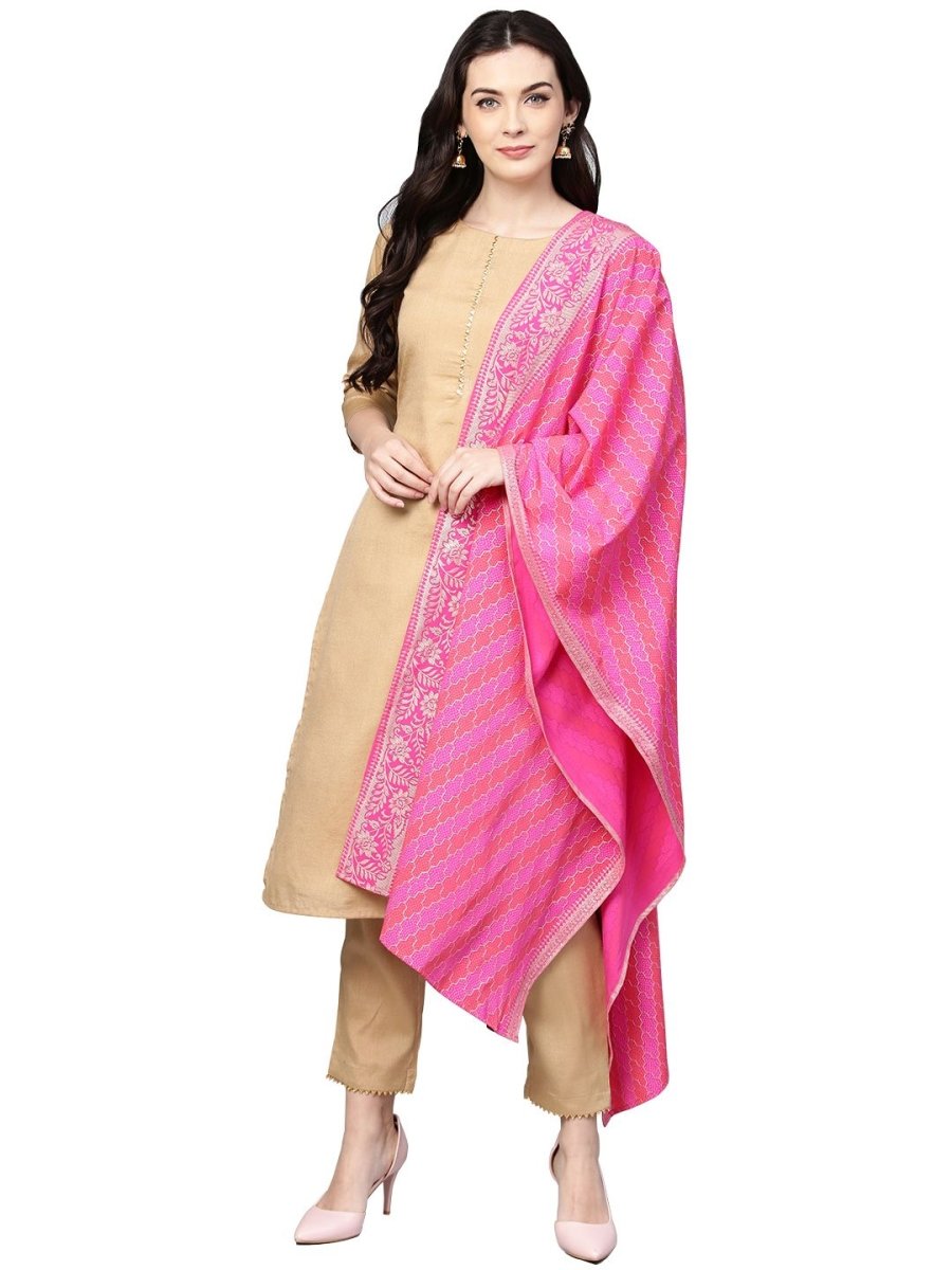 Ahalyaa Women's Faux Silk Kurta Pant Set with Traditional Bandhini Print Dupatta