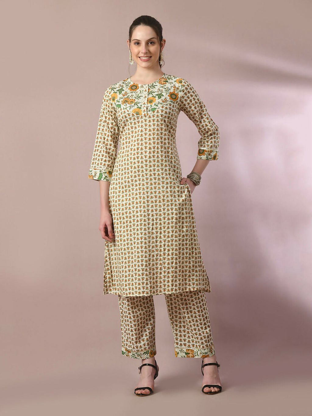 Myshka Women's Multi Printed Cotton Straight Party Kurta Set