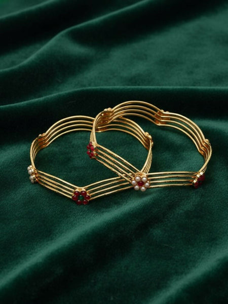NVR Women Set of 2 Gold Plated Artificial Stone Bangle