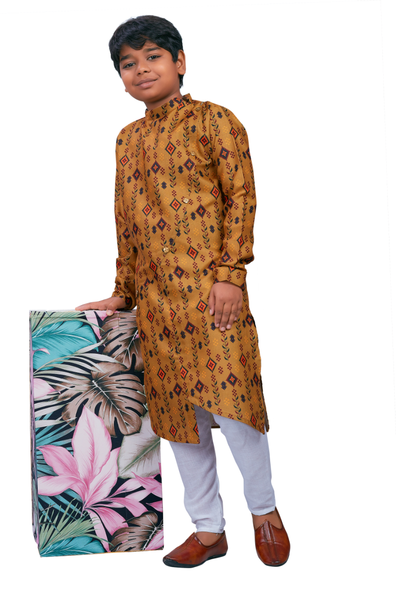 DEIANA'S Casual Designer Kurta Pyjama Set For Boys And kids (Brown With Multicolor)