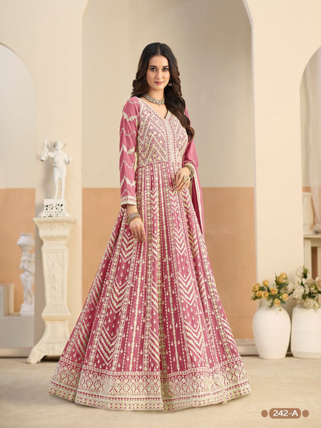 Anaita Pink Heavy Embroidered Faux Georgette Anarkali Suit With Salwar