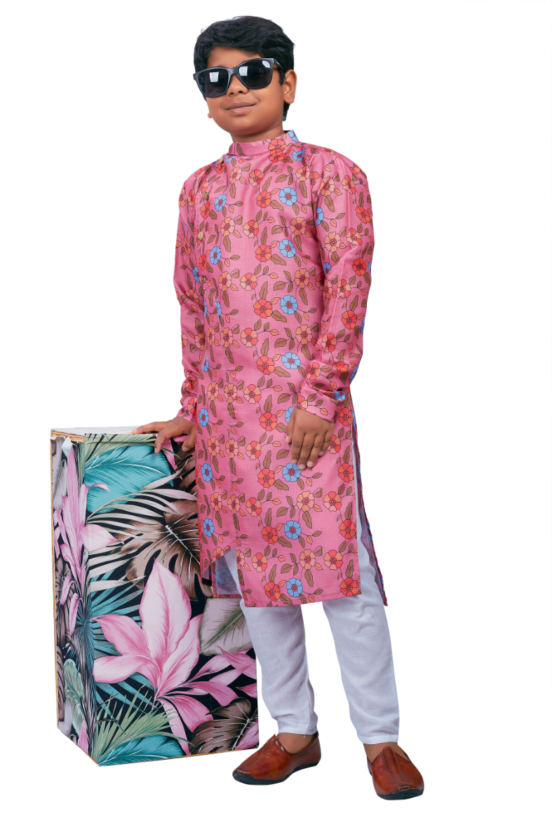 DEIANA'S Casual Designer Kurta Pyjama Set For Boys And kids (Pink With Multicolor)