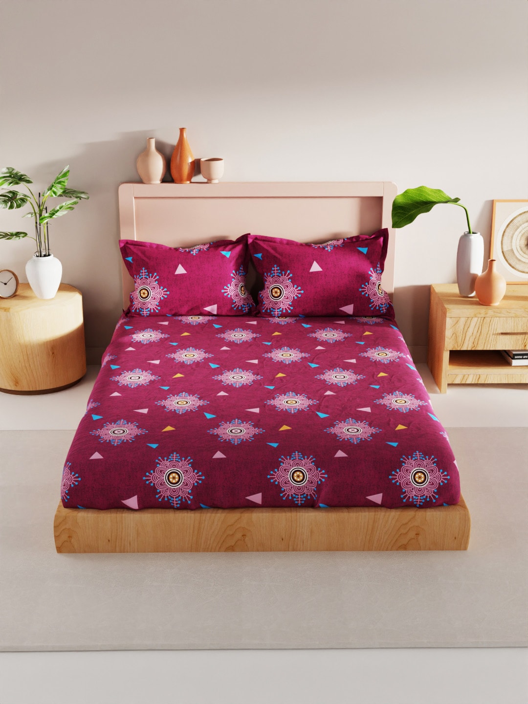 BIANCA Geo Tokyo Ethnic Motifs 200 TC King Bedsheet with 2 Pillow Covers