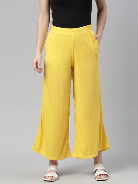 Souchii Women Yellow Knitted Palazzos